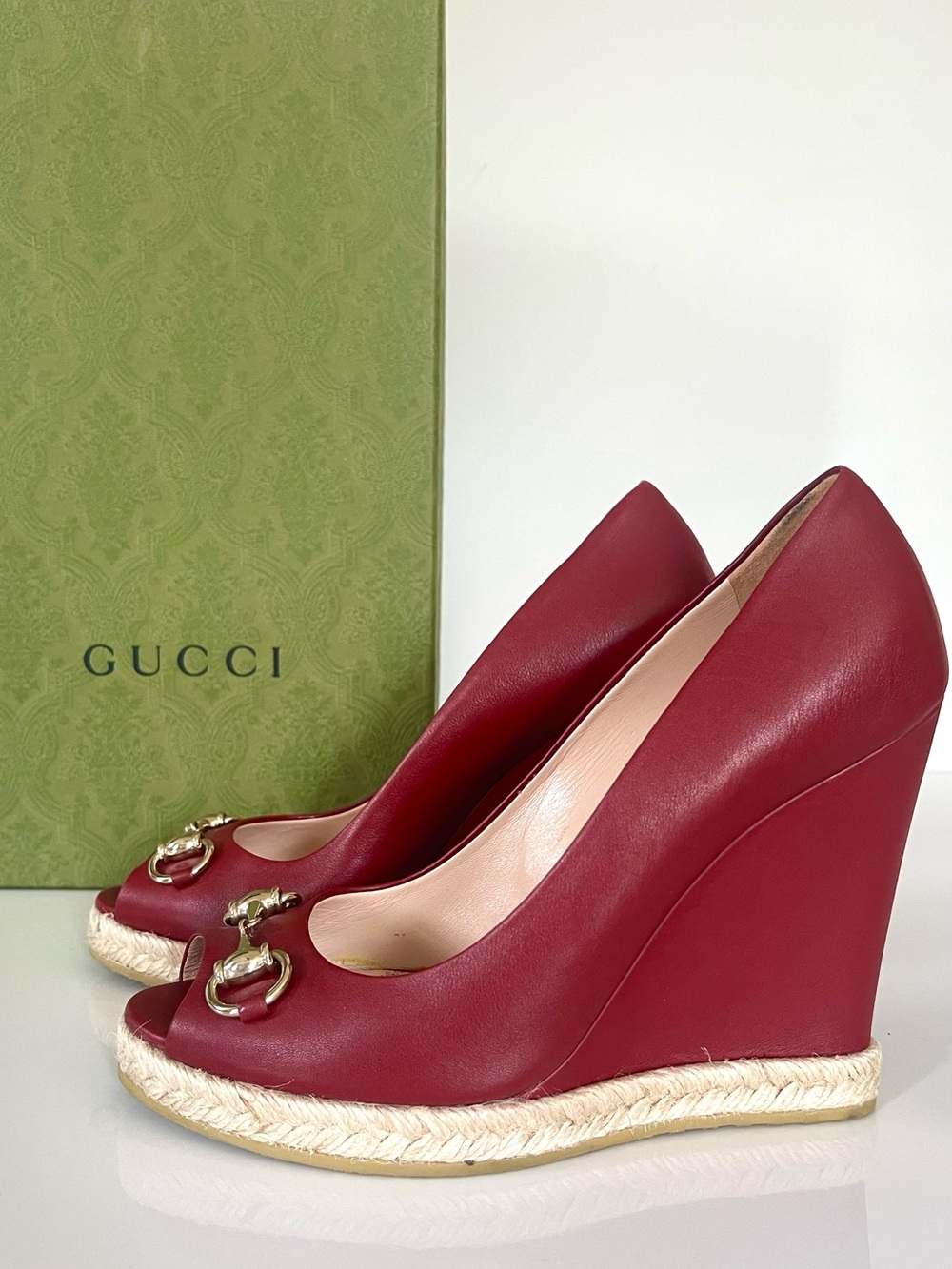 AUTHENTIC GUCCI LEATHER HORSEBIT WEDGES